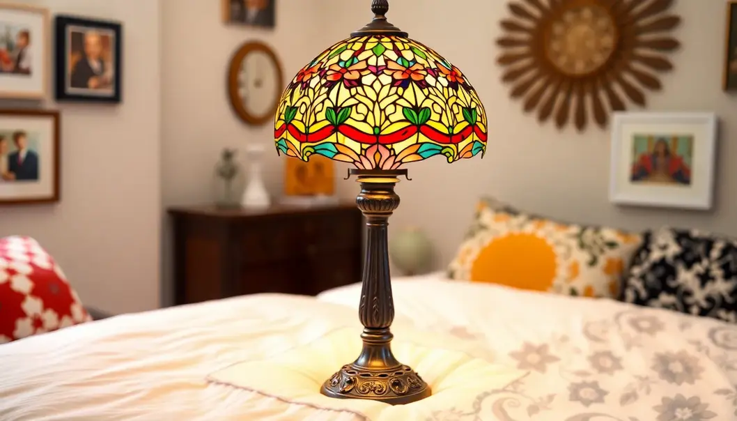 Illuminate Your Vibe: The Enchantment of Tiffany-Style Lamps A Tiffany-style lamp casting vibrant colors around a teen’s cozy room.
